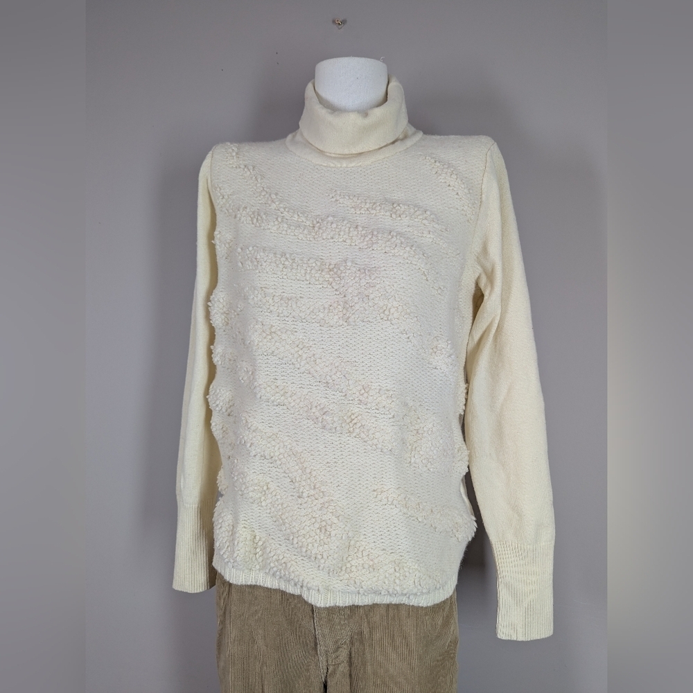 Karen Millen Wool Blend Textured Turtleneck Sweater | Cream Size L